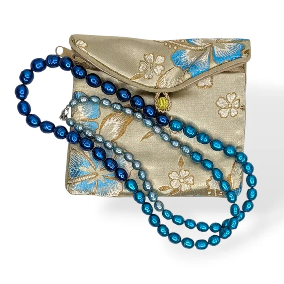 Honora Pearl Necklace Teal Navy Blue Aqua Ombre Freshwater Pearls Sterling 925 - Picture 2 of 8